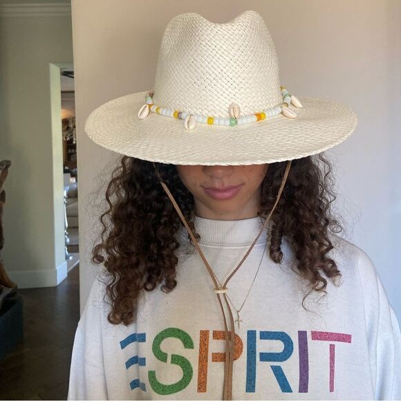 Free People Georgia Shell Embellished Straw Hat M - Picture 2 of 12